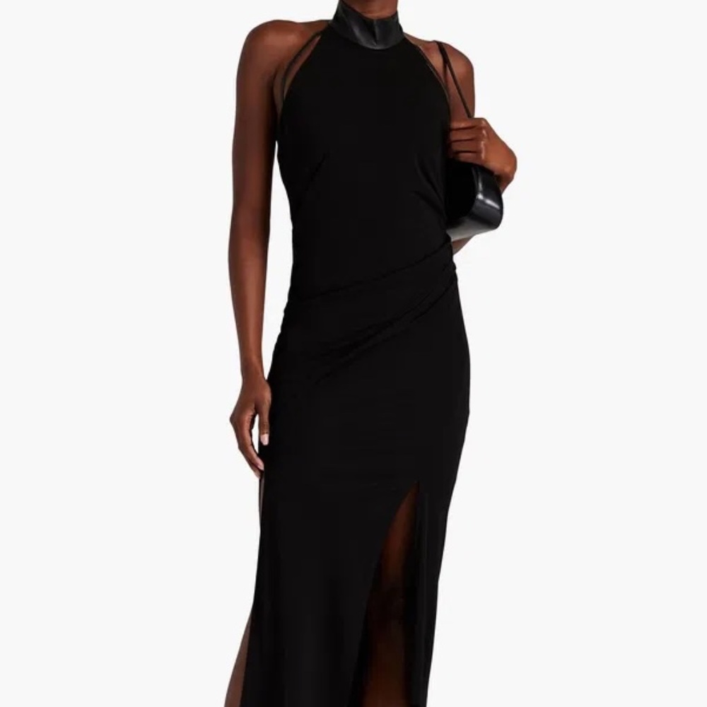 HELMUT LANG  Draped Crepe Halterneck Midi Dress